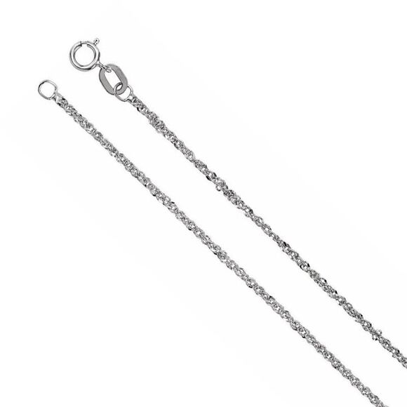 1.25mm 14K White Gold D/C Solid Singapore Chain Necklace, 24 Inch - Picture 1 of 3